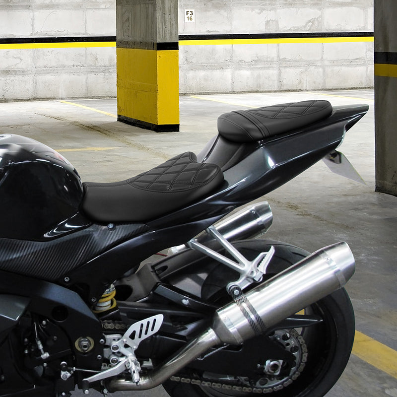 C.C. RIDER GSX-R1000 Front And Rear Seat Fit For SUZUKI GSXR1000 Black Lattice Stitch, 2007, 2008