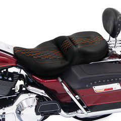 C.C. RIDER Touring Seat 2 Up Seat Driver Passenger Seat Black Orange Honeycomb Stitching For Harley CVO Street Glide Road King Road Glide Electra Glide, 1997-2007