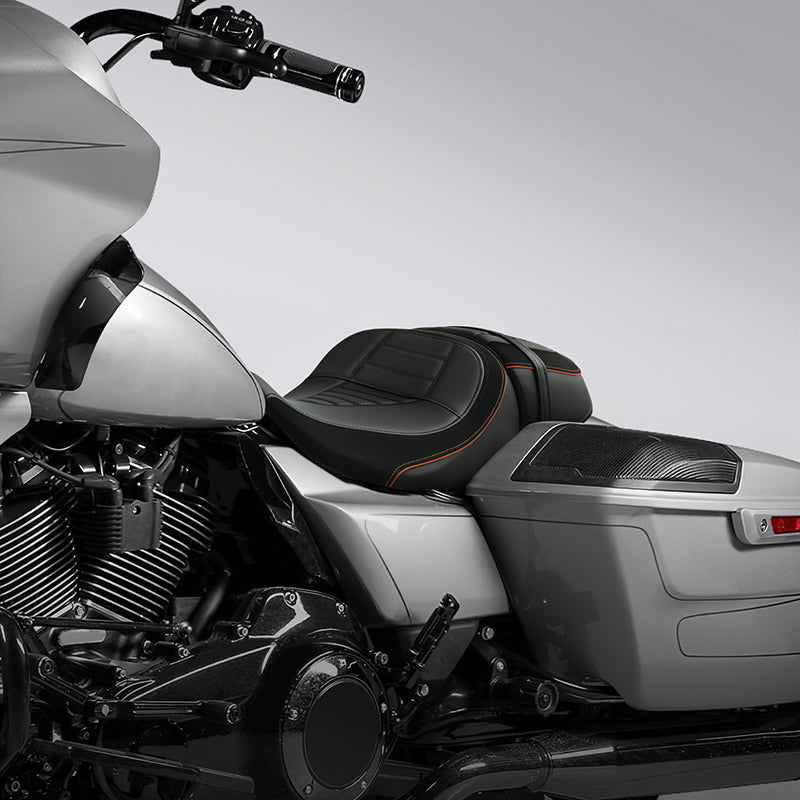 C.C. RIDER Touring Seat Two Piece 2 Up Seat Driver Solo Seat Passenger Seat Alcantara Leather For CVO Street Glide CVO Road Glide, 2023-2025