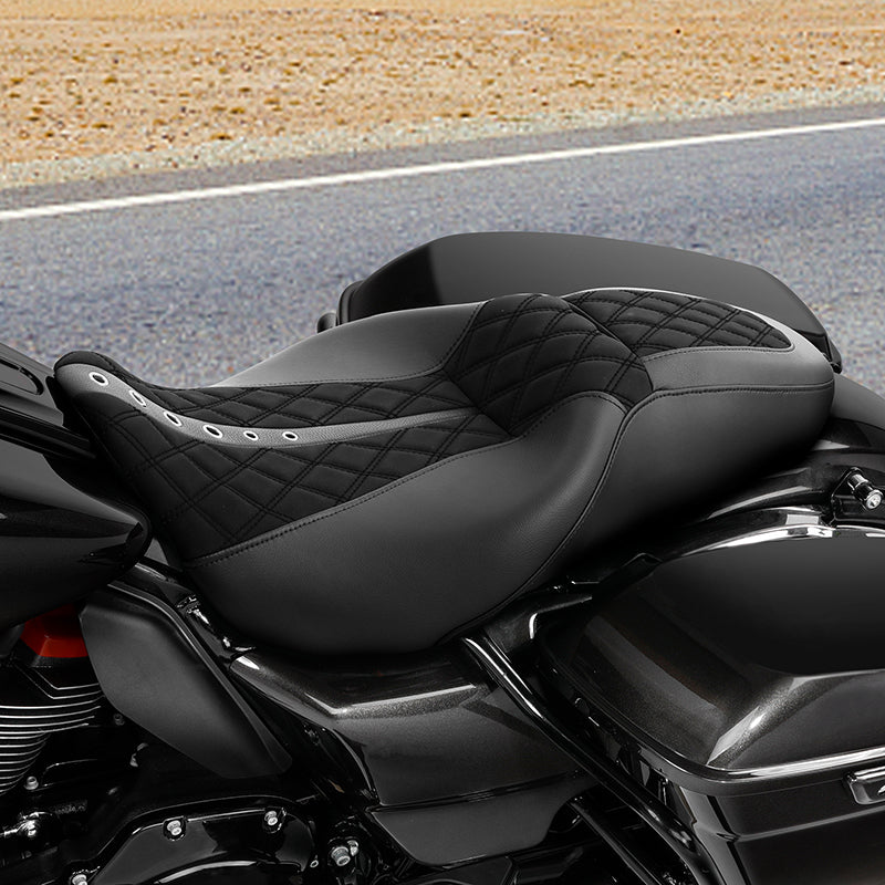 C.C. RIDER Touring Seat 2 up Seat Driver Passenger Seat Custom Motorcycle Seat For Harley Touring Electra Glide Street Glide Road Glide, 2008-2023