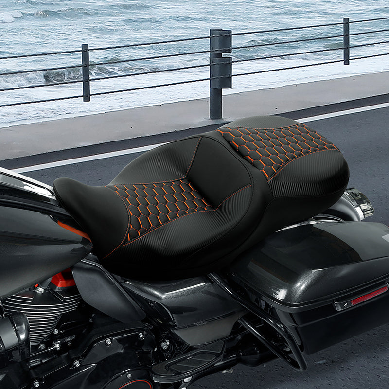 C.C. RIDER Touring Seat 2 Up Seat Driver Passenger Seat Homeycomb For Harley CVO Road Glide Electra Glide Street Glide Road King, 2009-2023