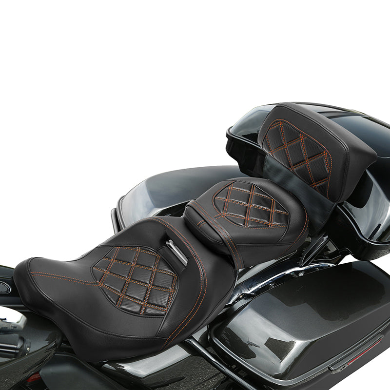 C.C. RIDER Razor Chopped Pack Trunk Backrest Passenger Backrest Pad Lattice Sititching For Harley Touring CVO Road Glide Street Glide Road King, 2014-2025