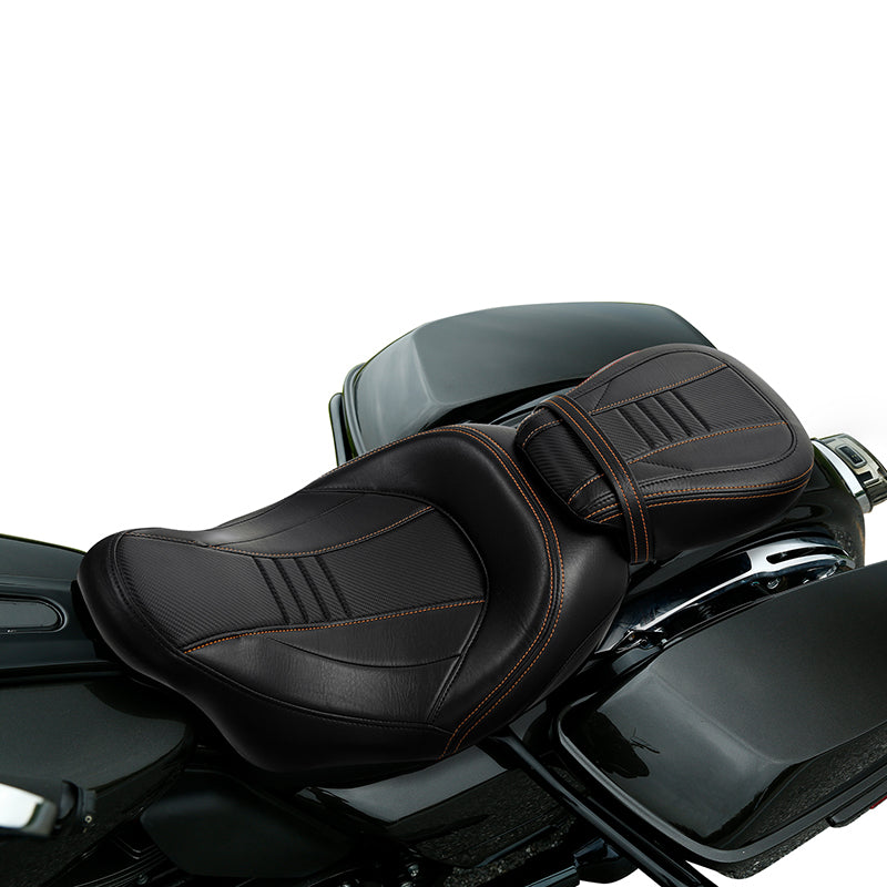 C.C. RIDER Touring Seat Two Piece 2 Up Seat Low Profile Driver Passenger Seat Bulllet For Road King Road Glide Street Glide, 2009-2023