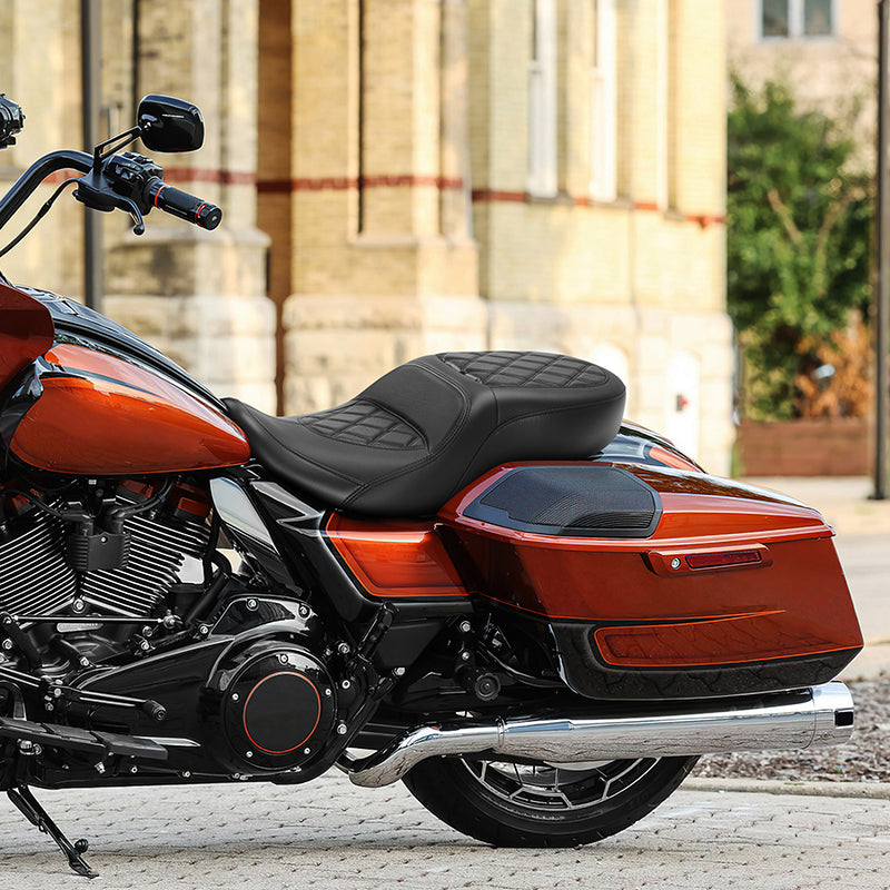 C.C. RIDER Touring Seat One Piece 2 Up Seat Driver Passenger Seat Black Diamond For Street Glide Road Glide, 2023-2025