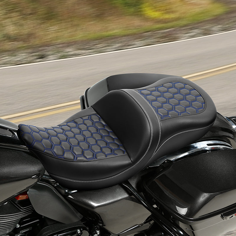 C.C. RIDER Touring Seat Driver Passenger Seat 2 Up Seat For FL Touring Road King Electra Glide Road Glide, White, 2009-2024