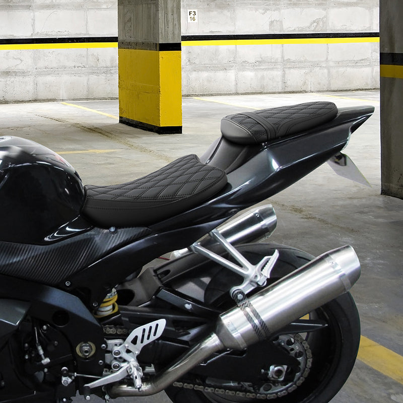 C.C. RIDER GSX-R1000 Front And Rear Seat Fit For SUZUKI GSXR1000 Black Lattice Stitch, 2007, 2008