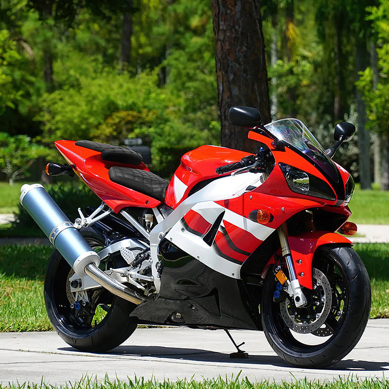 C.C. RIDER YZF R1 Front And Rear Seat For YAMAHA YZFR1 Black Lattice Stitching, 2000-2001