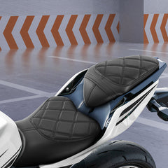 C.C. RIDER Ninja 400 Z400 Front And Rear Seat Fit For Kawasaki Ninja400 Black Lattice, 2018-2024