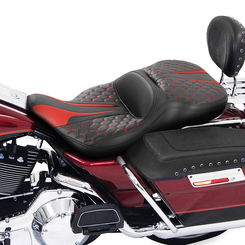 C.C. RIDER Touring Seat 2 Up Seat  Driver Passenger Seat For Harley CVO Road Glide Electra Glide Street Glide Road King Honeycomb, 1997-2007