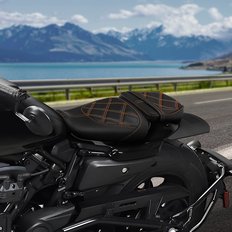 C.C. RIDER Sportster Seat 2 Piece Seat Driver And Passegner Seat Orange Lattice Stitching Fit For Harley Sportster S RH1250S 2021-Later