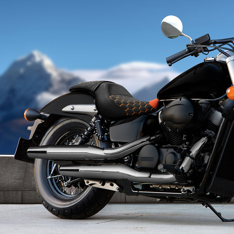 C.C. Rider Orange Honeycomb Design One Piece Seat for Honda Shadow Spirit (VT750C2) 2007-2015 & Shadow Phantom (VT750C2B) 2009-2024