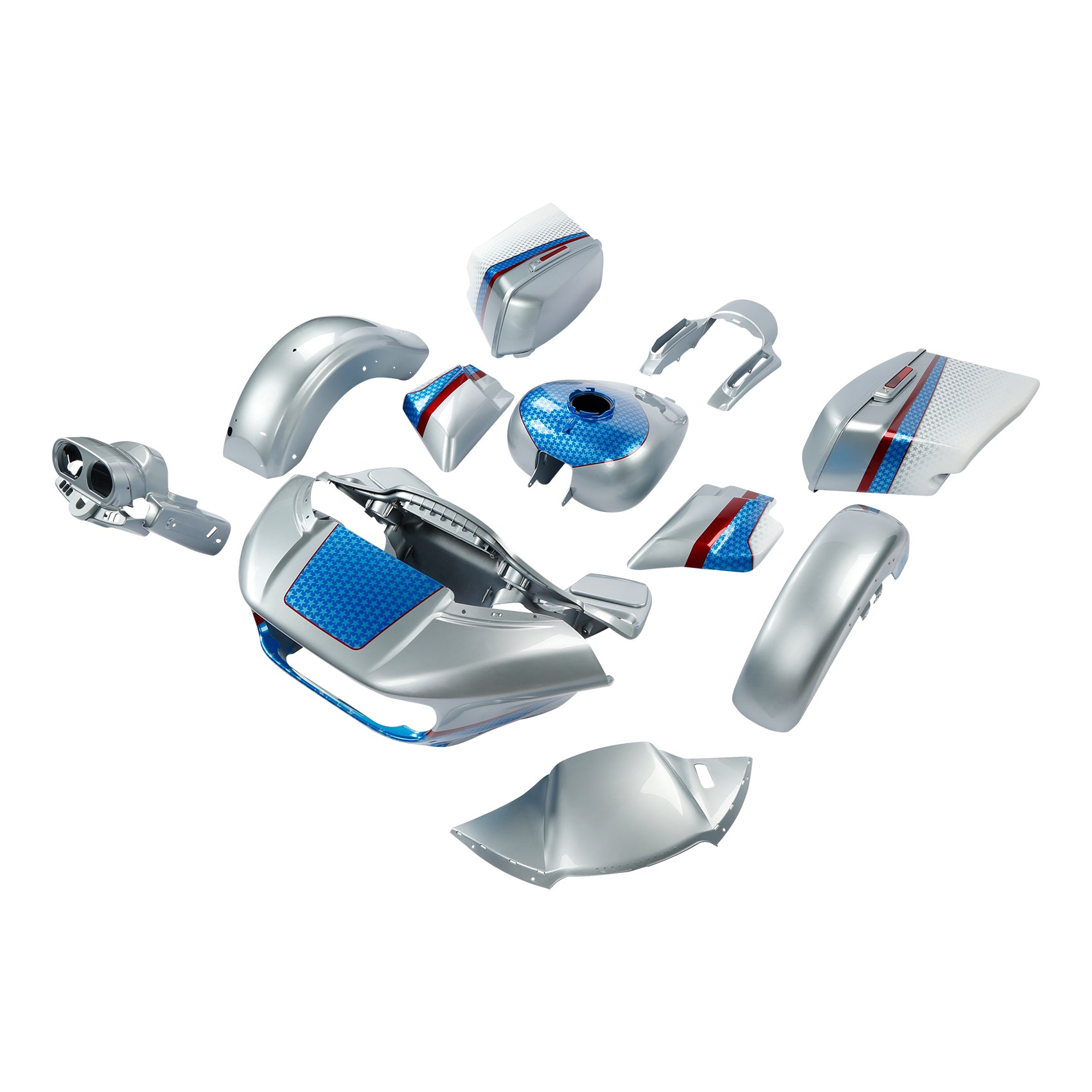 HR3 White Flake Fade Complete Body Fairing Kit For Harley CVO Road Glide FLTRXSE 15-23