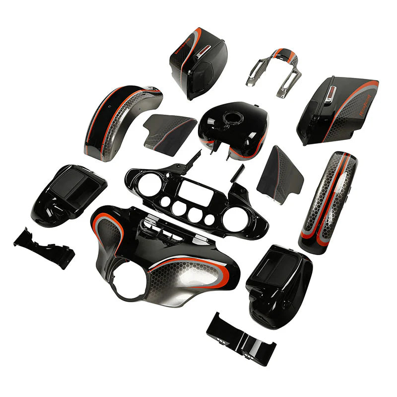 HR3 Black Honeycomb Fade Complete Body Fairing Kit For Harley CVO Street Glide FLHXSE 14-23