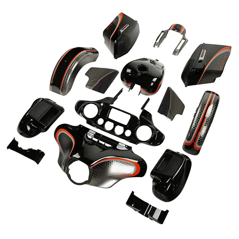 HR3 Black Honeycomb Fade Complete Body Fairing Kit For Harley CVO Street Glide FLHXSE 14-23