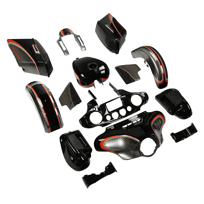 HR3 Black Honeycomb Fade Complete Body Fairing Kit For Harley CVO Street Glide FLHXSE 14-23
