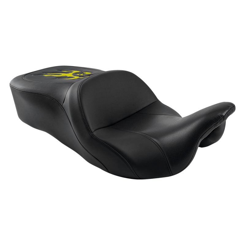 C.C. RIDER Touring Seat Driver Passenger Seat With Backrest For Harley CVO Road Glide Electra Glide Street Glide Road King, Black Yellow, 2014-Later