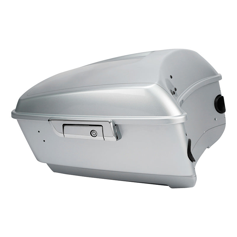 HR3 Brilliant Silver Pearl King Size Touring Trunk Luggage with Speaker Cut Outs For 14-24 Harley Touring
