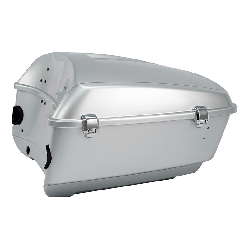 HR3 Brilliant Silver Pearl King Size Touring Trunk Luggage with Speaker Cut Outs For 14-24 Harley Touring