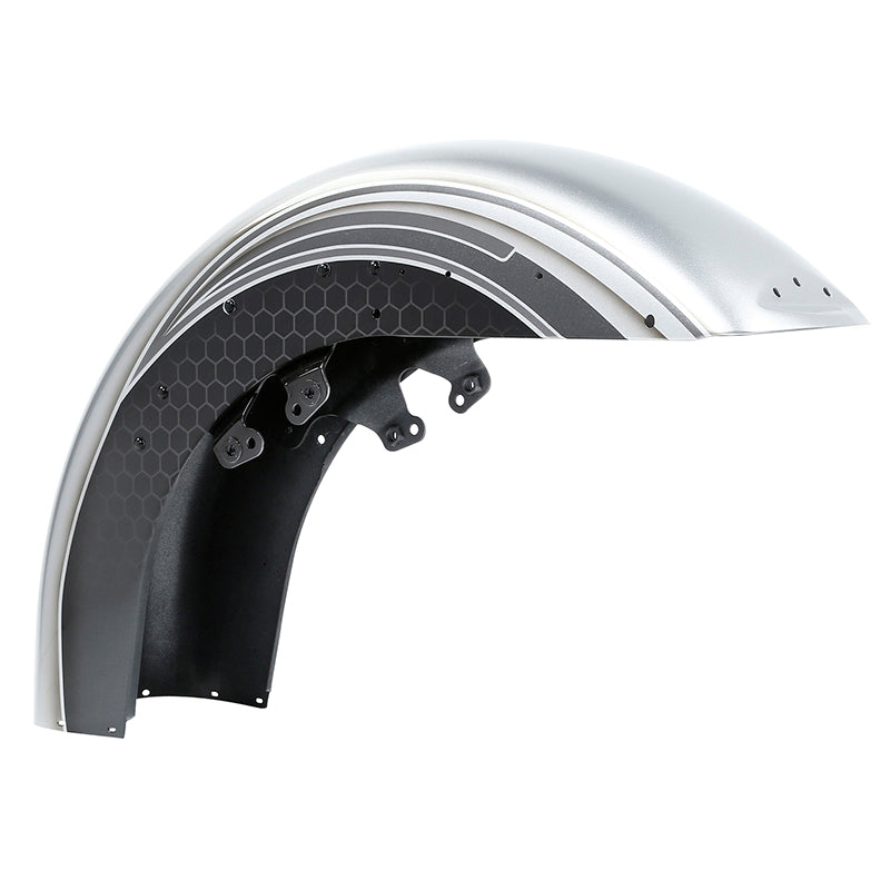 HR3 Silver / Black Honeycomb Fade Motorcycle 18" Front Mudguard Fender (can be installed with lighting) For Harley Touring Electra Glide Ultra Limited Tri Glide 14-23