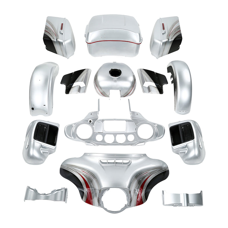 HR3 Candy Red / Silver Honeycomb Fade Complete Body Fairing Kit For Harley Ultra Limited FLHTK 14-23
