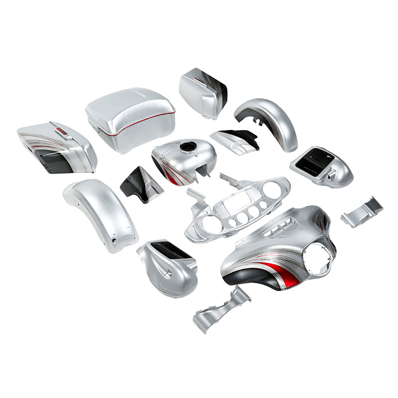 HR3 Candy Red / Silver Honeycomb Fade Complete Body Fairing Kit For Harley Ultra Limited FLHTK 14-23