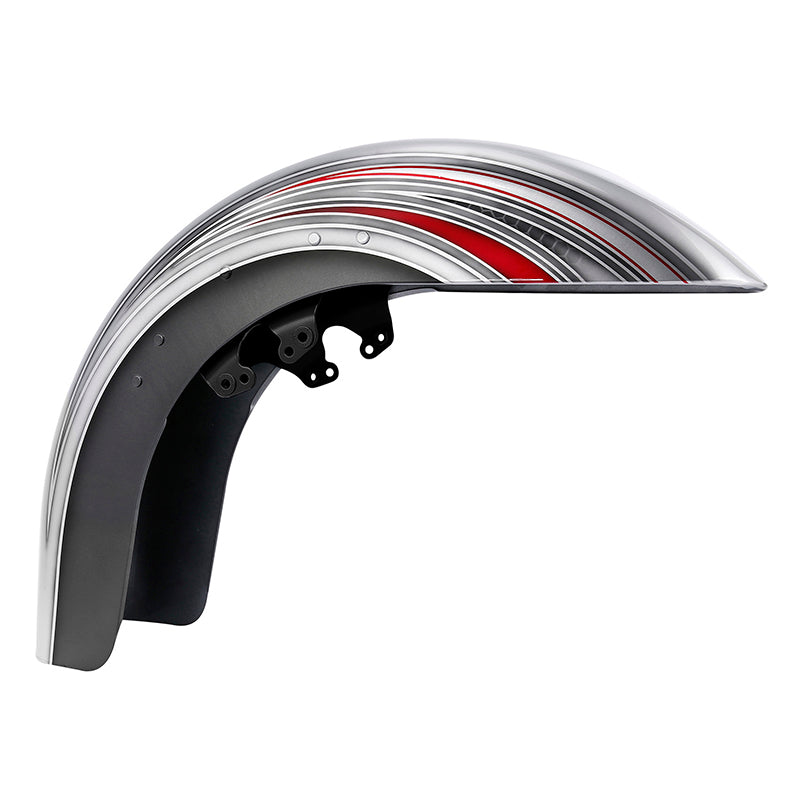 HR3 Candy Red / Silver Honeycomb Fade Motorcycle 18" Wide Tire Front Mudguard Fender For Harley Touring Models 2014-2023
