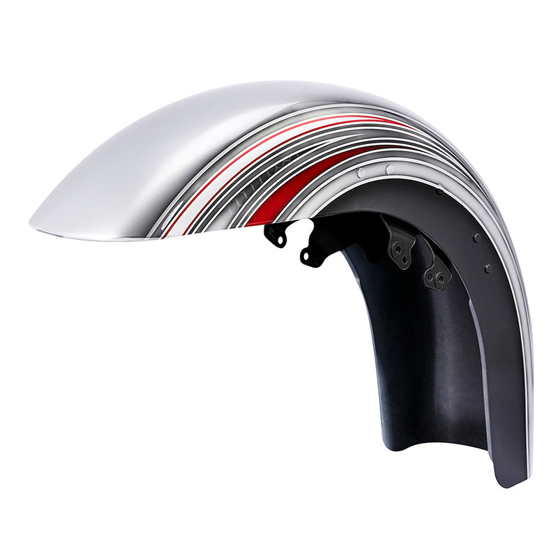 HR3 Candy Red / Silver Honeycomb Fade Motorcycle 18" Wide Tire Front Mudguard Fender For Harley Touring Models 2014-2023