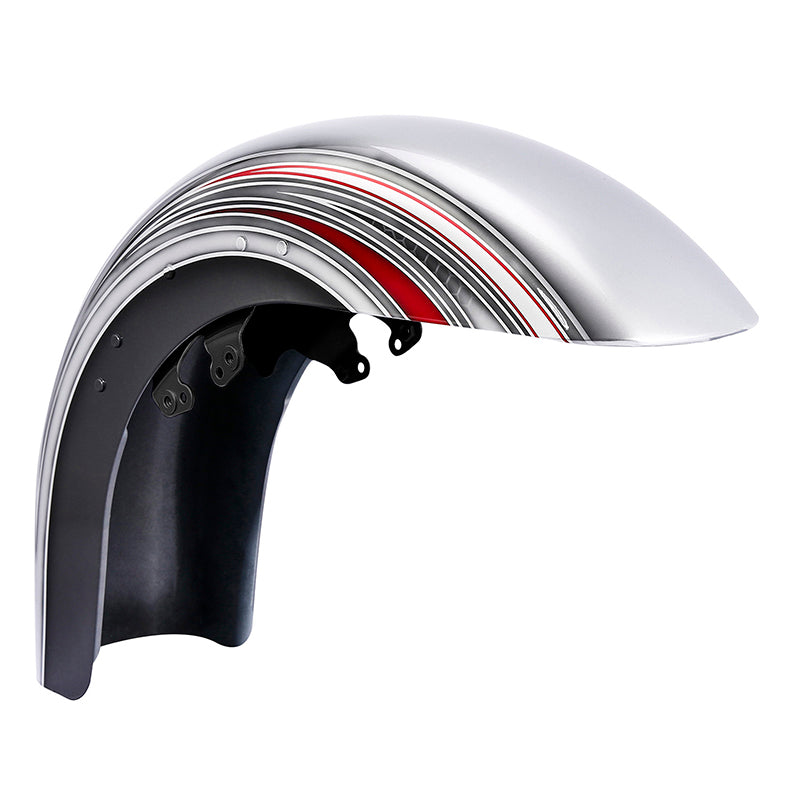 HR3 Candy Red / Silver Honeycomb Fade Motorcycle 18" Wide Tire Front Mudguard Fender For Harley Touring Models 2014-2023