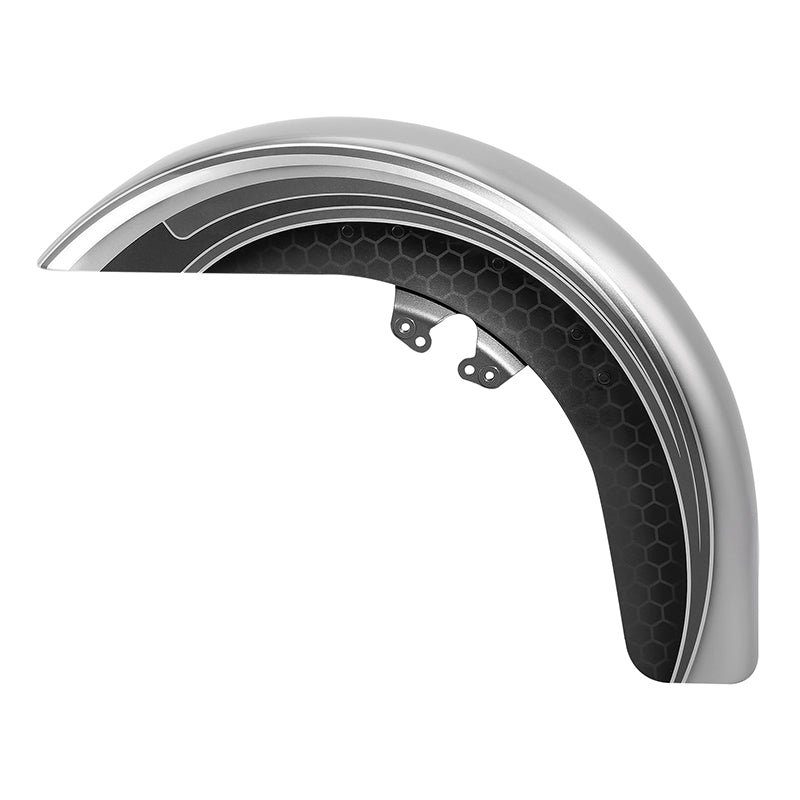 HR3 Silver / Black Honeycomb Fade Motorcycle 18" Wide Tire Front Mudguard Fender For Harley Touring Models 2014-2023