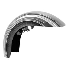 HR3 Silver / Black Honeycomb Fade Motorcycle 18" Wide Tire Front Mudguard Fender For Harley Touring Models 2014-2023