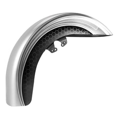 HR3 Silver / Black Honeycomb Fade Motorcycle 18" Wide Tire Front Mudguard Fender For Harley Touring Models 2014-2023