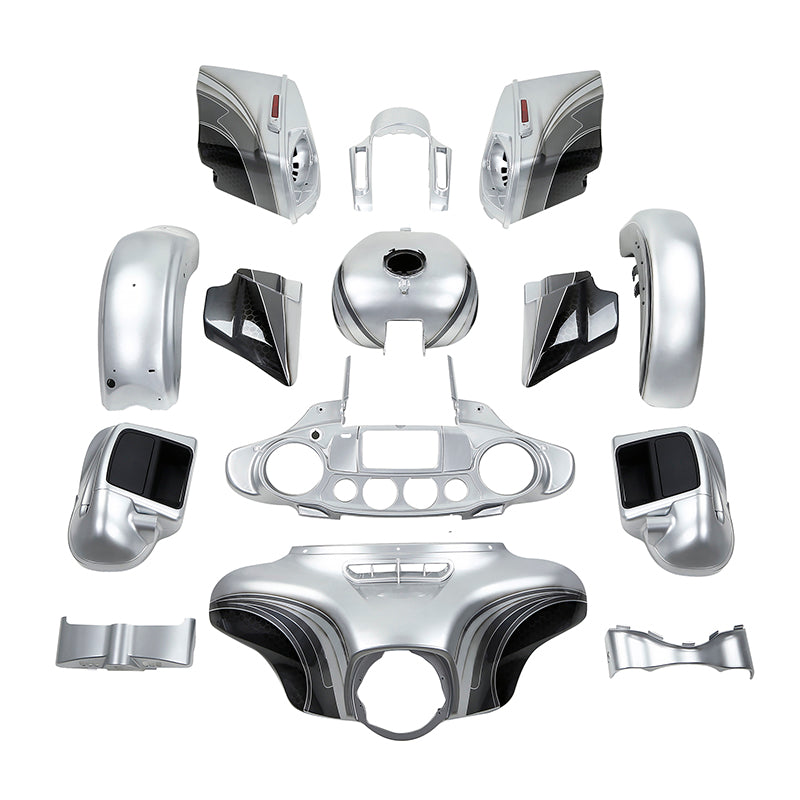 HR3 Silver / Black Honeycomb Fade Complete Body Fairing Kit For Harley CVO Street Glide FLHXSE 14-23