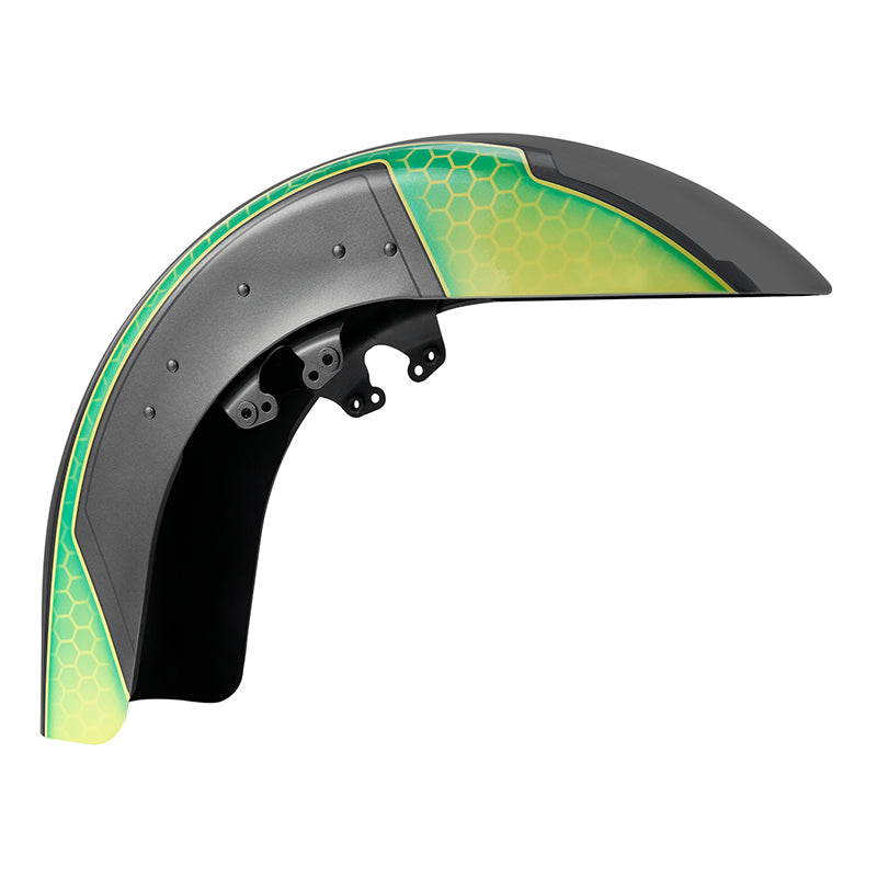 HR3 Apple Green / Gunship Gray Motorcycle 18" Wide Tire Front Mudguard Fender For Harley Touring Models 2014-2023