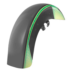 HR3 Apple Green / Gunship Gray Motorcycle 18" Wide Tire Front Mudguard Fender For Harley Touring Models 2014-2023
