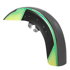 HR3 Apple Green / Gunship Gray Motorcycle 18" Wide Tire Front Mudguard Fender For Harley Touring Models 2014-2023