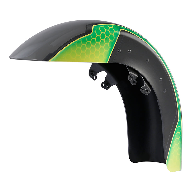 HR3 Apple Green / Gunship Gray Motorcycle 18" Wide Tire Front Mudguard Fender For Harley Touring Models 2014-2023