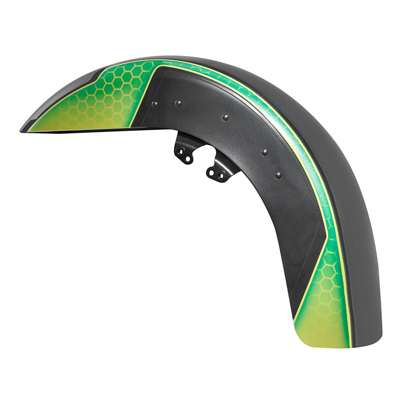 HR3 Apple Green / Gunship Gray Motorcycle 18" Wide Tire Front Mudguard Fender For Harley Touring Models 2014-2023