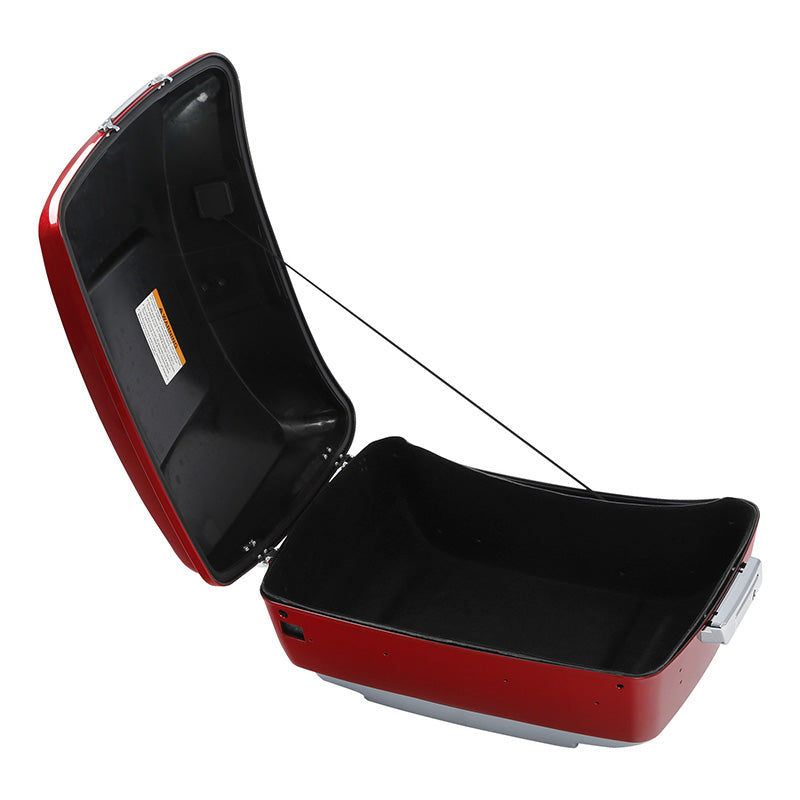 HR3 Wicked Red / Barracuda Silver King Size Touring Trunk Luggage with Speaker Cut Outs For 14-24 Harley Touring