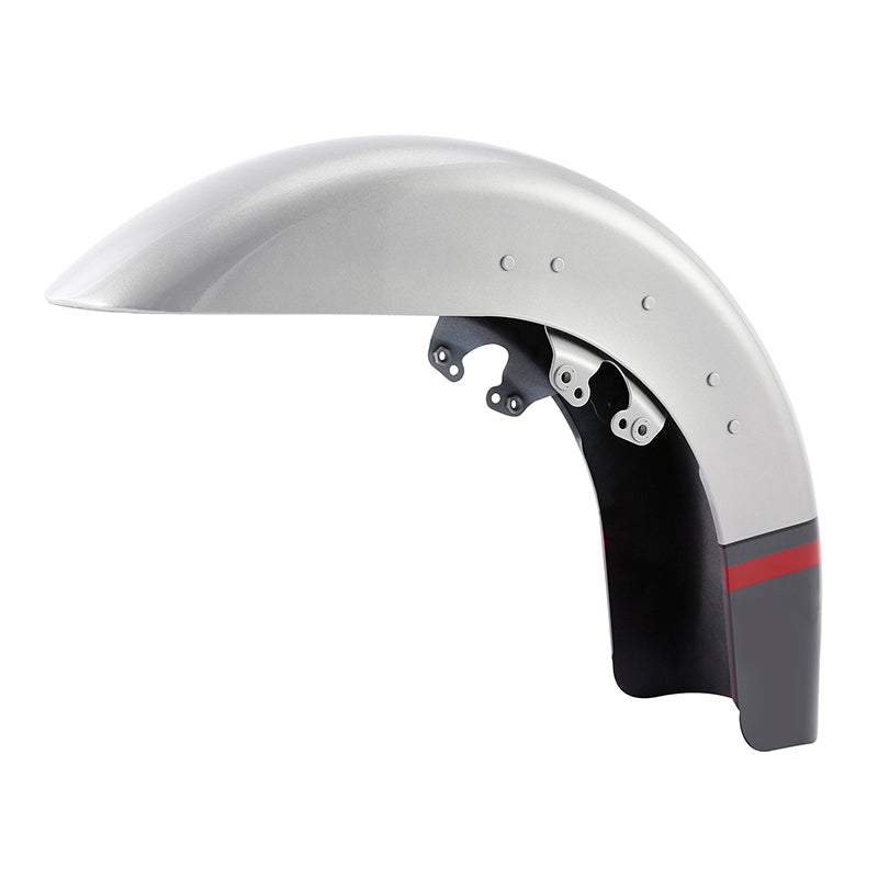 HR3 Charred Steel & Lightning Silver Motorcycle 18" Wide Tire Front Mudguard Fender For Harley Touring Models 2014-2023