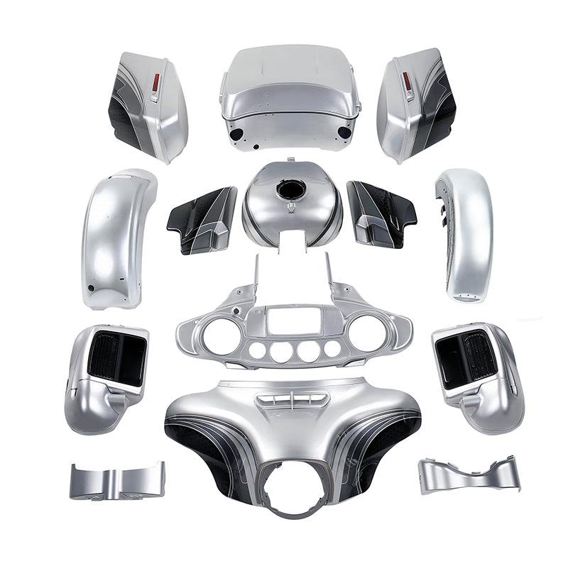 HR3 Silver / Black Honeycomb Fade Complete Body Fairing Kit For Harley Ultra Limited FLHTK 14-23