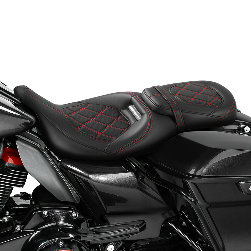 C.C. RIDER Touring Seat Two Piece 2 Up Seat Low Profile Driver Passenger Seat Octane For Road Glide Street Glide Road King, 2009-2023