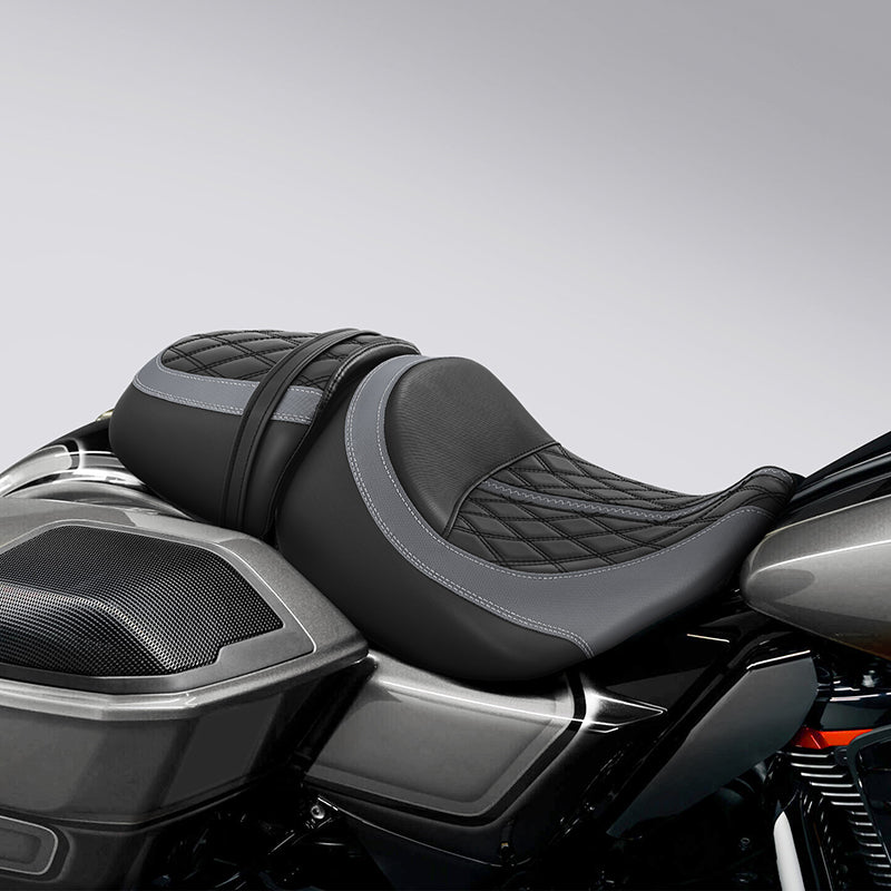 C.C. RIDER Touring Seat Two Piece 2 Up Seat Driver Solo Seat Passenger Seat Gray Stitching For CVO Road Glide CVO Street Glide, 2023-2025