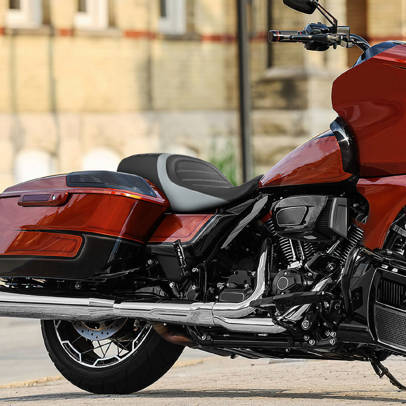 C.C. RIDER Touring Seat One Piece 2 Up Seat Driver Passenger Seat Black Carbon Fiber Stitching For Street Glide Road Glide, 2023-2025