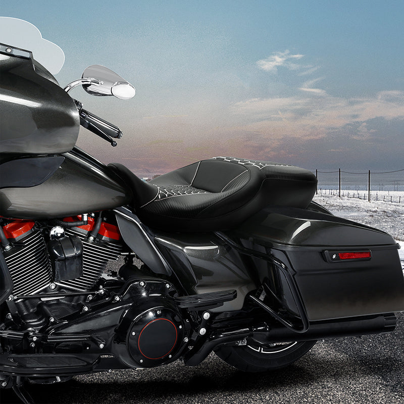 C.C. RIDER Touring Seat 2 Up Seat Driver Passenger Seat Homeycomb For Harley CVO Road Glide Electra Glide Street Glide Road King, 2009-2023