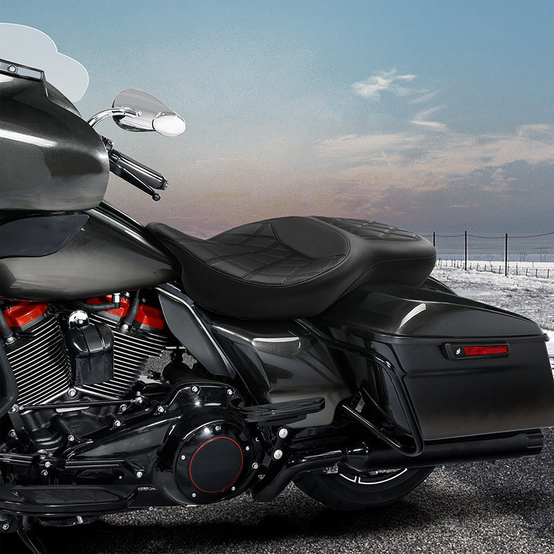 Gel Seat C.C. RIDER Touring Seat 2 Up Seat Driver Passenger Seat For Harley CVO Road Glide Electra Glide Street Glide Road King Lattice, 2009-2023