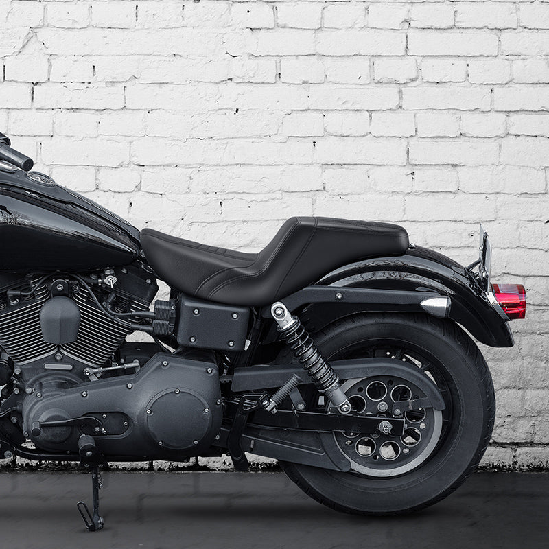 C.C. RIDER Dyna Step Up Seat 2 Up Seat Black Carbon Fiber Stitching For Dyna Wide Glide Super Glide, 1996-2003