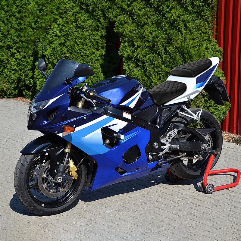 C.C. RIDER GSX-R600 GSX-R750 Front And Rear Seat Fit For SUZUKI GSXR600 GSXR750 Black Diamond Stitch, 2004-2005