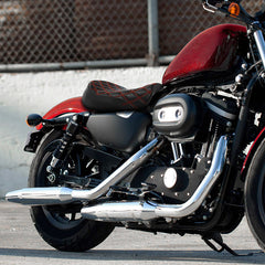 C.C.RIDER Sportster Seat Front Solo Seat Driver Rider Cushion Red Diamond Stitching, 2010-2023 XL models