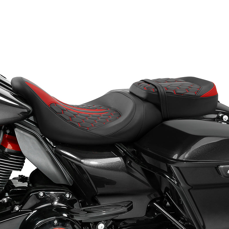 C.C. RIDER Touring Seat Two Piece 2 Up Seat Low Profile Driver Passenger Seat Custom For Road King Road Glide Street Glide, 2009-2023