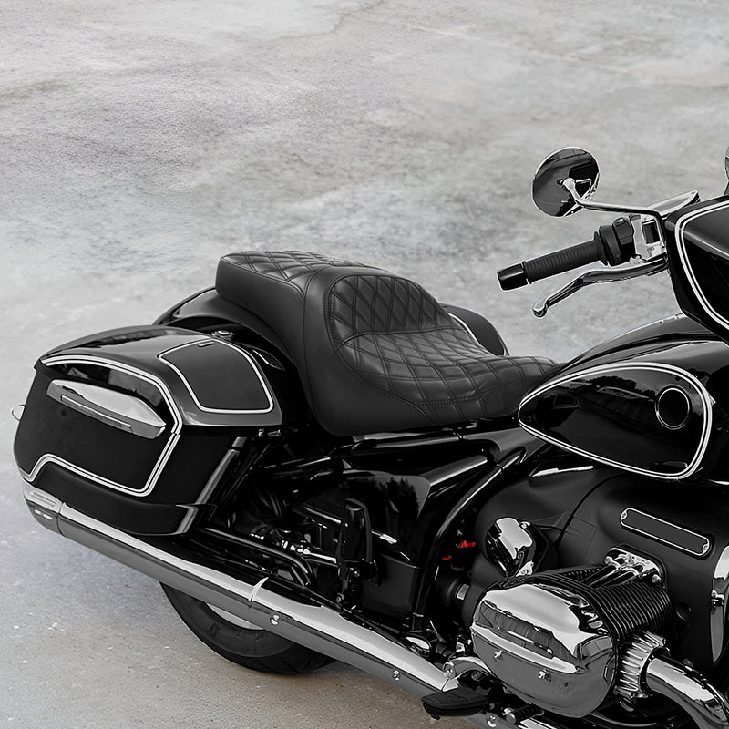 C.C. Rider BMW R18B R18 Transcontinental One Piece Seat Rider Passenger Low Profile Seat Pillion Cushion Black Lattice, 2020-2024